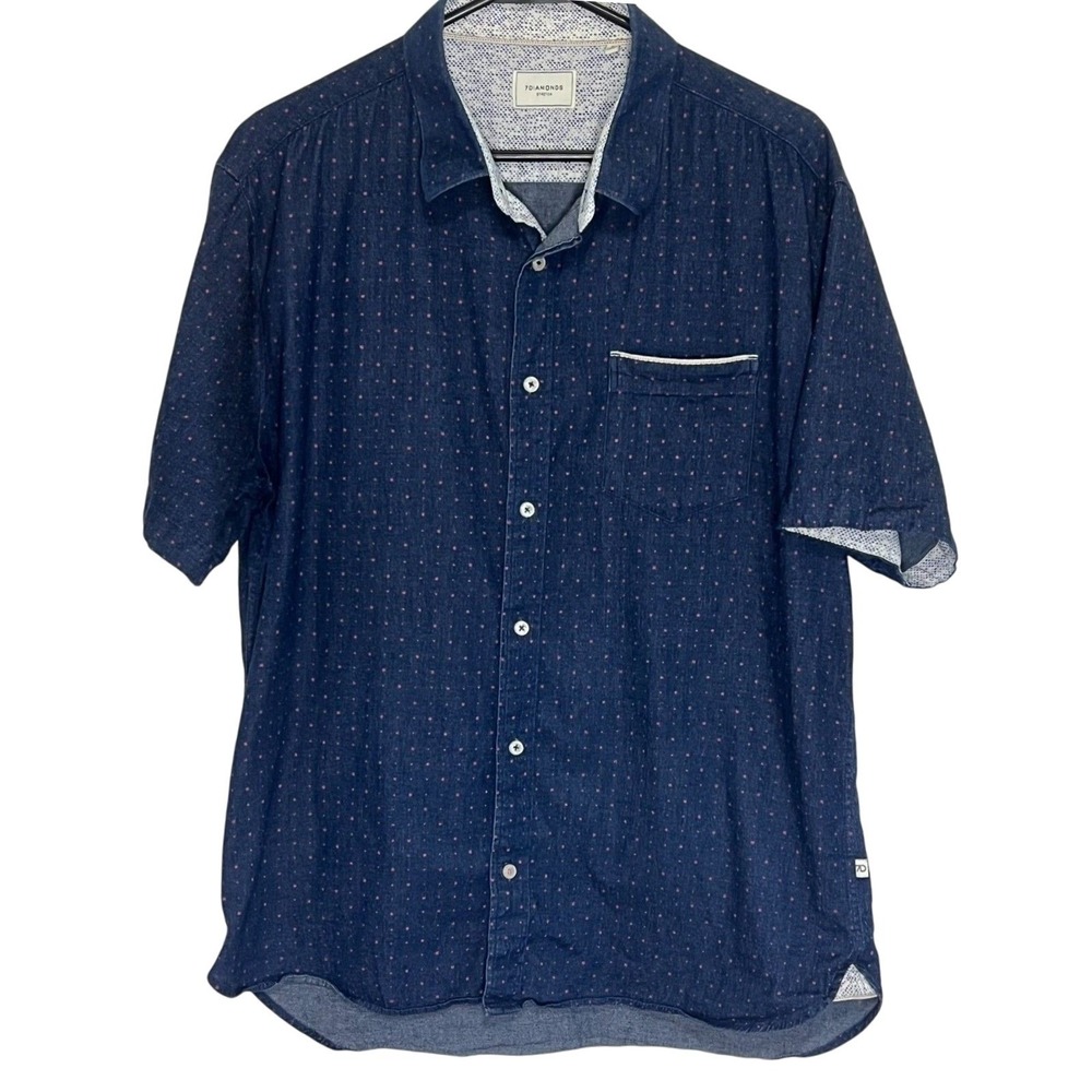7 Diamonds Mens Stretch Denim Short‎ Sleeve Button Down Shirt Audio Tree XL